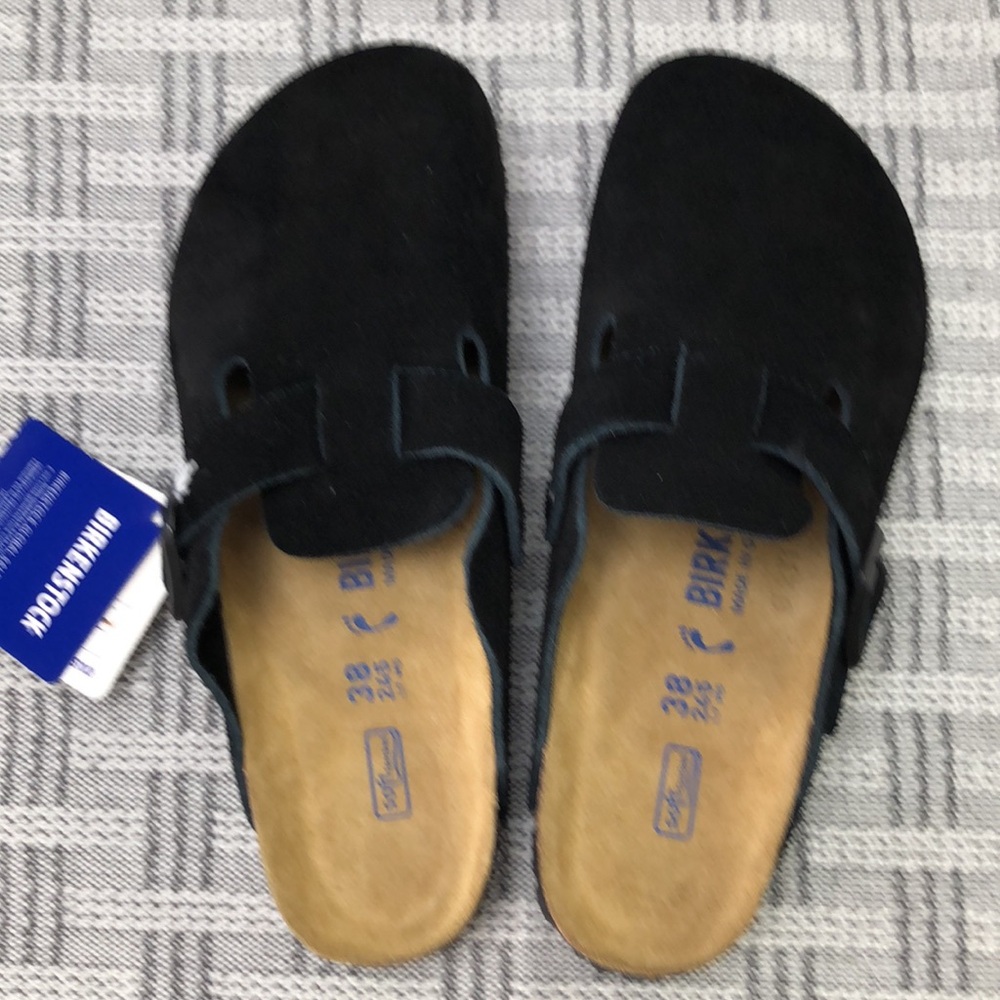 BEST NWT | Women's Black Suede Birkenstock Boston Shoes - Narrow Fit - Picture 2 of 5